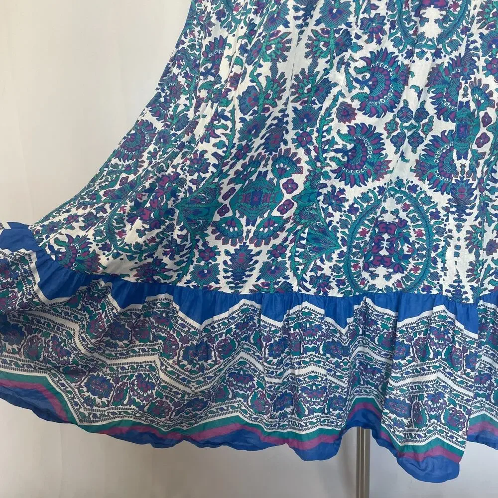 Lane Bryant Midi Skirt Plus Size 18 / 20 Blue Purple Paisley Boho Tiered Whimsi